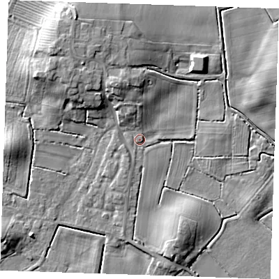 Shaded relief map of the ground around LN139SD, computed from Environment Agency LiDAR. The ground here sits at about 4 m above sea level and falls 10 m across the surrounding 800 m. Surface water reaching this point runs off ground lying to the north-west, 7.2 m higher.