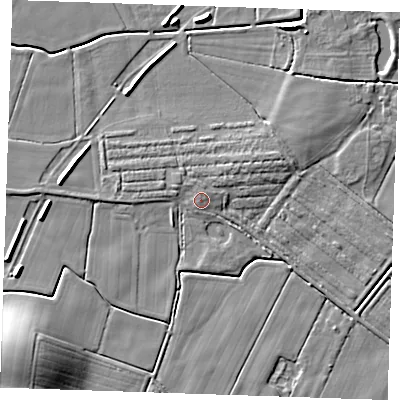 Shaded relief map of the ground around LN139SJ, computed from Environment Agency LiDAR. The ground here sits at about 3 m above sea level and falls 9 m across the surrounding 800 m. Surface water reaching this point runs off ground lying to the north, 0.9 m higher.