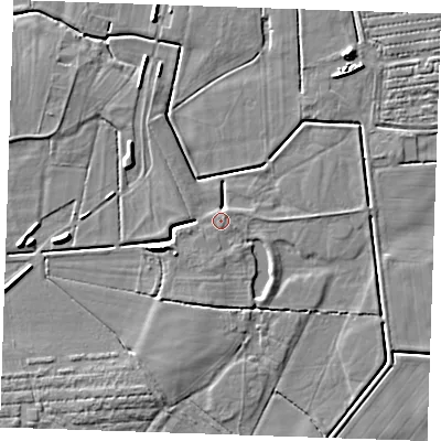 Shaded relief map of the ground around LN139SL, computed from Environment Agency LiDAR. The ground here sits at about 3 m above sea level and falls 6 m across the surrounding 800 m. Surface water reaching this point runs off ground lying to the west, 2.9 m higher.