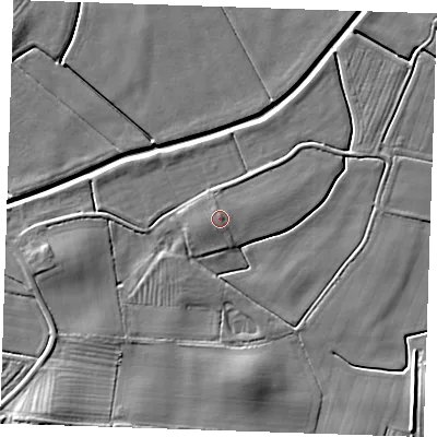 Shaded relief map of the ground around LN139SQ, computed from Environment Agency LiDAR. The ground here sits at about 4 m above sea level and falls 7 m across the surrounding 800 m. Surface water reaching this point runs off ground lying to the north-north-east, 0.7 m higher.