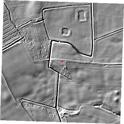 Shaded relief map of the ground around LN139TE, computed from Environment Agency LiDAR. The ground here sits at about 4 m above sea level and falls 6 m across the surrounding 800 m. Surface water reaching this point runs off ground lying to the east, 0.9 m higher.