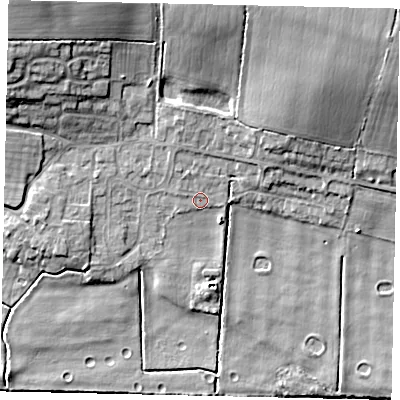 Shaded relief map of the ground around LN34HJ, computed from Environment Agency LiDAR. The ground here sits at about 4 m above sea level and falls 15 m across the surrounding 800 m. Surface water reaching this point runs off ground lying to the north-north-west, 1.0 m higher.