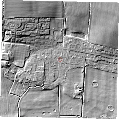 Shaded relief map of the ground around LN34HL, computed from Environment Agency LiDAR. The ground here sits at about 5 m above sea level and falls 16 m across the surrounding 800 m. Surface water reaching this point runs off ground lying to the north-west, 11.2 m higher.