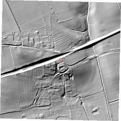 Shaded relief map of the ground around LN34NG, computed from Environment Agency LiDAR. The ground here sits at about 23 m above sea level and falls 31 m across the surrounding 800 m. Surface water reaching this point runs off ground lying to the west-north-west, 13.8 m higher.