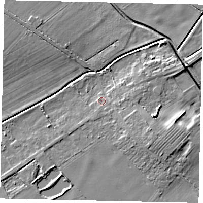 Shaded relief map of the ground around LN35BQ, computed from Environment Agency LiDAR. The ground here sits at about 8 m above sea level and falls 9 m across the surrounding 800 m. Surface water reaching this point runs off ground lying to the east-south-east, 1.0 m higher.