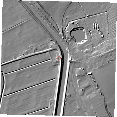 Shaded relief map of the ground around LN35UJ, computed from Environment Agency LiDAR. The ground here sits at about 3 m above sea level and falls 9 m across the surrounding 800 m. Surface water reaching this point runs off ground lying to the east-north-east, 4.8 m higher.