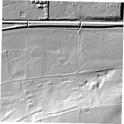 Shaded relief map of the ground around LN41EF, computed from Environment Agency LiDAR. The ground here sits at about 8 m above sea level and falls 43 m across the surrounding 800 m. Surface water reaching this point runs off ground lying to the south-south-east, 1.4 m higher.