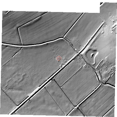 Shaded relief map of the ground around LN43TD, computed from Environment Agency LiDAR. The ground here sits at about 4 m above sea level and falls 12 m across the surrounding 800 m. Surface water reaching this point runs off ground lying to the north, 2.4 m higher.