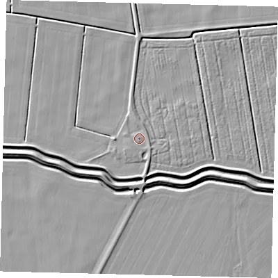 Shaded relief map of the ground around LN44AJ, computed from Environment Agency LiDAR. The ground here sits at about 3 m above sea level and falls 5 m across the surrounding 800 m. Surface water reaching this point runs off ground lying to the south-south-east, 1.5 m higher.