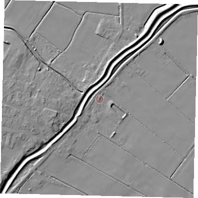 Shaded relief map of the ground around LN44BW, computed from Environment Agency LiDAR. The ground here sits at about 3 m above sea level and falls 7 m across the surrounding 800 m. Surface water reaching this point runs off ground lying to the west-south-west, 2.9 m higher.