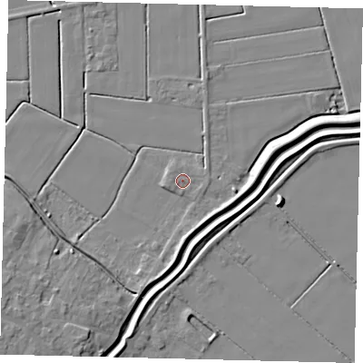 Shaded relief map of the ground around LN44HD, computed from Environment Agency LiDAR. The ground here sits at about 3 m above sea level and falls 7 m across the surrounding 800 m. Surface water reaching this point runs off ground lying to the west-north-west, 1.0 m higher.