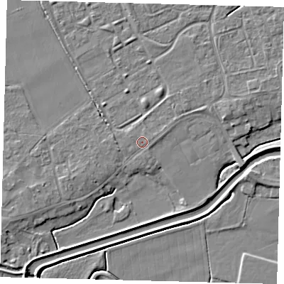 Shaded relief map of the ground around LN44NN, computed from Environment Agency LiDAR. The ground here sits at about 6 m above sea level and falls 5 m across the surrounding 800 m. Surface water reaching this point runs off ground lying to the east-north-east, 0.7 m higher.