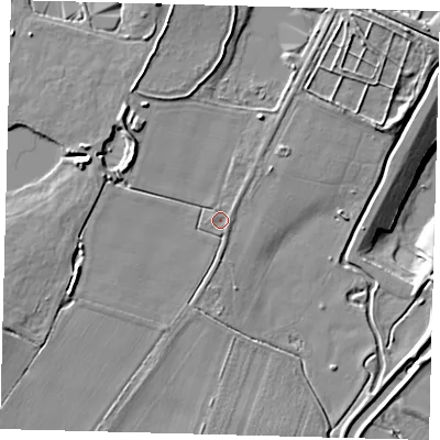 Shaded relief map of the ground around LN44PD, computed from Environment Agency LiDAR. The ground here sits at about 8 m above sea level and falls 12 m across the surrounding 800 m. Surface water reaching this point runs off ground lying to the north-west, 3.8 m higher.