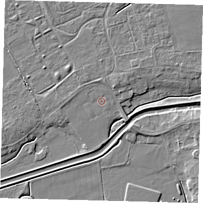 Shaded relief map of the ground around LN44PN, computed from Environment Agency LiDAR. The ground here sits at about 5 m above sea level and falls 6 m across the surrounding 800 m. Surface water reaching this point runs off ground lying to the west-north-west, 0.9 m higher.