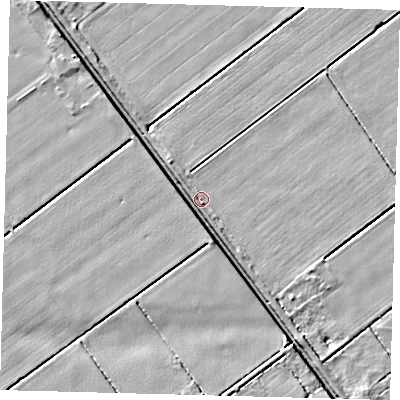 Shaded relief map of the ground around LN44QG, computed from Environment Agency LiDAR. The ground here sits at about 2 m above sea level and falls 4 m across the surrounding 800 m. Surface water reaching this point runs off ground lying to the north-west, 3.7 m higher.