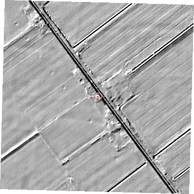 Shaded relief map of the ground around LN44QQ, computed from Environment Agency LiDAR. The ground here sits at about 3 m above sea level and falls 4 m across the surrounding 800 m. Surface water reaching this point runs off ground lying to the north-west, 0.7 m higher.
