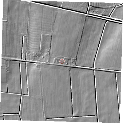 Shaded relief map of the ground around LN44UL, computed from Environment Agency LiDAR. The ground here sits at about 3 m above sea level and falls 4 m across the surrounding 800 m. Surface water reaching this point runs off ground lying to the north-north-west, 1.3 m higher.