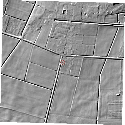Shaded relief map of the ground around LN44UW, computed from Environment Agency LiDAR. The ground here sits at about 3 m above sea level and falls 6 m across the surrounding 800 m. Surface water reaching this point runs off ground lying to the north-west, 1.6 m higher.