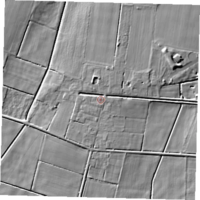 Shaded relief map of the ground around LN44UZ, computed from Environment Agency LiDAR. The ground here sits at about 4 m above sea level and falls 7 m across the surrounding 800 m. Surface water reaching this point runs off ground lying to the south-south-west, 0.7 m higher.