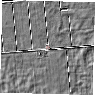 Shaded relief map of the ground around LN44XG, computed from Environment Agency LiDAR. The ground here sits at about 2 m above sea level and falls 4 m across the surrounding 800 m. The ground contributing surface water to this point lies to the east.