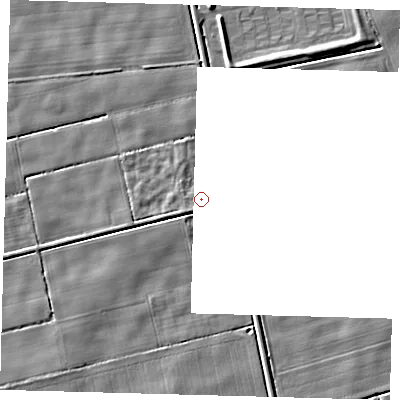 Shaded relief map of the ground around LN44XJ, computed from Environment Agency LiDAR. The ground here sits at about 2 m above sea level and falls 4 m across the surrounding 800 m. Surface water reaching this point runs off ground lying to the south-south-west, 0.7 m higher.