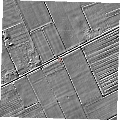 Shaded relief map of the ground around LN44XQ, computed from Environment Agency LiDAR. The ground here sits at about 3 m above sea level and falls 3 m across the surrounding 800 m. Surface water reaching this point runs off ground lying to the north-north-east, 1.7 m higher.