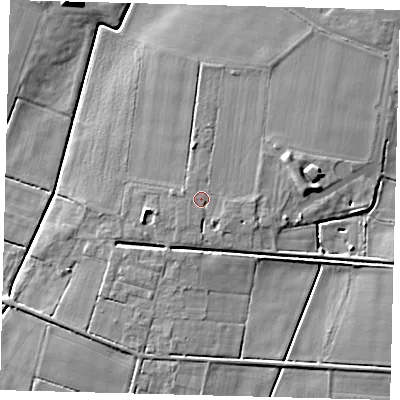 Shaded relief map of the ground around LN44XY, computed from Environment Agency LiDAR. The ground here sits at about 4 m above sea level and falls 8 m across the surrounding 800 m. Surface water reaching this point runs off ground lying to the west-south-west, 0.8 m higher.