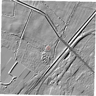 Shaded relief map of the ground around LN60EN, computed from Environment Agency LiDAR. The ground here sits at about 7 m above sea level and falls 7 m across the surrounding 800 m. Surface water reaching this point runs off ground lying to the north-north-west, 0.6 m higher.