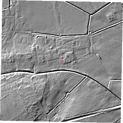 Shaded relief map of the ground around LN65XB, computed from Environment Agency LiDAR. The ground here sits at about 8 m above sea level and falls 13 m across the surrounding 800 m. Surface water reaching this point runs off ground lying to the south-west, 0.9 m higher.