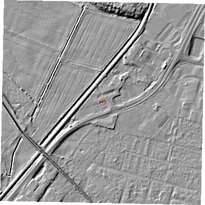 Shaded relief map of the ground around LN67RY, computed from Environment Agency LiDAR. The ground here sits at about 5 m above sea level and falls 5 m across the surrounding 800 m. Surface water reaching this point runs off ground lying to the south-west, 2.7 m higher.
