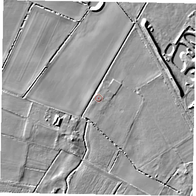 Shaded relief map of the ground around LN69HB, computed from Environment Agency LiDAR. The ground here sits at about 7 m above sea level and falls 7 m across the surrounding 800 m. Surface water reaching this point runs off ground lying to the north-north-east, 2.8 m higher.