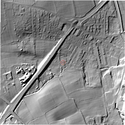 Shaded relief map of the ground around LS131NT, computed from Environment Agency LiDAR. The ground here sits at about 70 m above sea level and falls 57 m across the surrounding 800 m. Surface water reaching this point runs off ground lying to the south-west, 39.5 m higher.