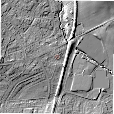 Shaded relief map of the ground around LS158TT, computed from Environment Agency LiDAR. The ground here sits at about 81 m above sea level and falls 22 m across the surrounding 800 m. Surface water reaching this point runs off ground lying to the west, 3.9 m higher.