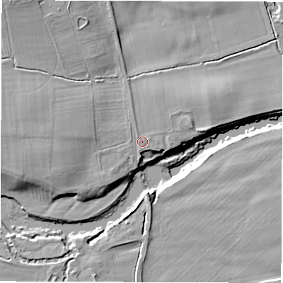 Shaded relief map of the ground around LS179LW, computed from Environment Agency LiDAR. The ground here sits at about 36 m above sea level and falls 15 m across the surrounding 800 m. Surface water reaching this point runs off ground lying to the north-west, 0.7 m higher.