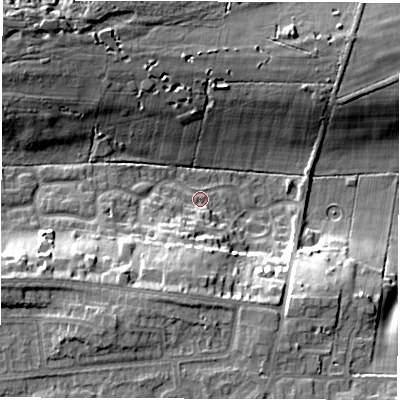 Shaded relief map of the ground around LS179NL, computed from Environment Agency LiDAR. The ground here sits at about 139 m above sea level and falls 20 m across the surrounding 800 m. Surface water reaching this point runs off ground lying to the south-south-west, 14.9 m higher.