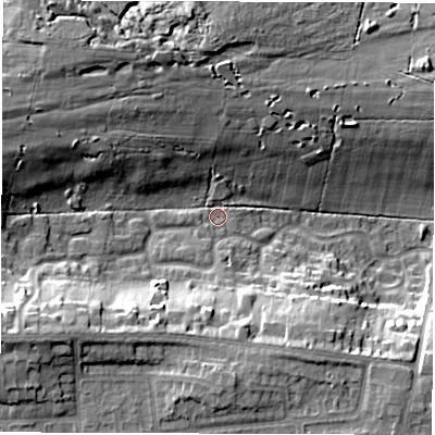Shaded relief map of the ground around LS179NX, computed from Environment Agency LiDAR. The ground here sits at about 142 m above sea level and falls 21 m across the surrounding 800 m. Surface water reaching this point runs off ground lying to the west-south-west, 16.0 m higher.