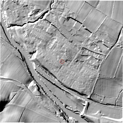 Shaded relief map of the ground around LS184FG, computed from Environment Agency LiDAR. The ground here sits at about 55 m above sea level and falls 50 m across the surrounding 800 m. Surface water reaching this point runs off ground lying to the north-east, 3.0 m higher.
