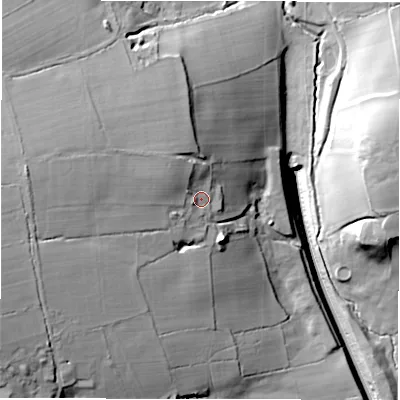 Shaded relief map of the ground around LS185HR, computed from Environment Agency LiDAR. The ground here sits at about 151 m above sea level and falls 61 m across the surrounding 800 m. Surface water reaching this point runs off ground lying to the west, 26.2 m higher.