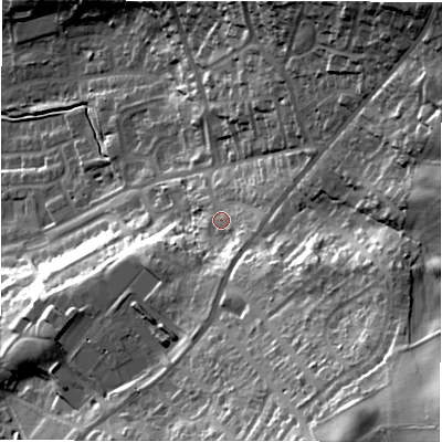 Shaded relief map of the ground around LS196AN, computed from Environment Agency LiDAR. The ground here sits at about 167 m above sea level and falls 58 m across the surrounding 800 m. Surface water reaching this point runs off ground lying to the south-east, 38.8 m higher.