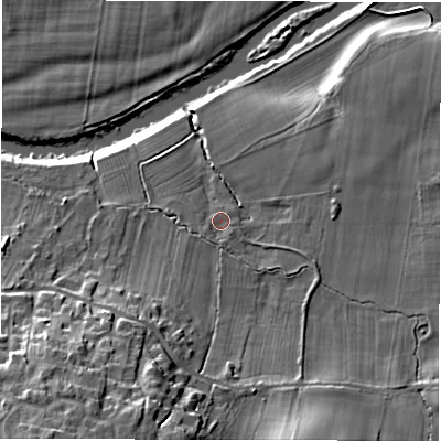 Shaded relief map of the ground around LS211NH, computed from Environment Agency LiDAR. The ground here sits at about 48 m above sea level and falls 24 m across the surrounding 800 m. Surface water reaching this point runs off ground lying to the south-south-west, 1.3 m higher.