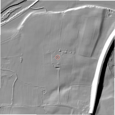 Shaded relief map of the ground around LS211NJ, computed from Environment Agency LiDAR. The ground here sits at about 50 m above sea level and falls 26 m across the surrounding 800 m. Surface water reaching this point runs off ground lying to the east, 1.3 m higher.