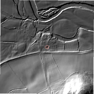 Shaded relief map of the ground around LS211PR, computed from Environment Agency LiDAR. The ground here sits at about 42 m above sea level and falls 75 m across the surrounding 800 m. Surface water reaching this point runs off ground lying to the south-east, 67.1 m higher.