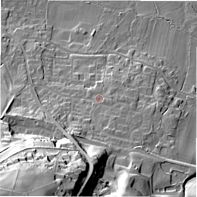 Shaded relief map of the ground around LS211RS, computed from Environment Agency LiDAR. The ground here sits at about 62 m above sea level and falls 91 m across the surrounding 800 m. Surface water reaching this point runs off ground lying to the south-south-east, 5.2 m higher.