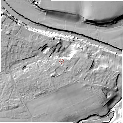 Shaded relief map of the ground around LS236AL, computed from Environment Agency LiDAR. The ground here sits at about 21 m above sea level and falls 17 m across the surrounding 800 m. Surface water reaching this point runs off ground lying to the south-south-west, 5.4 m higher.