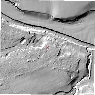 Shaded relief map of the ground around LS236BA, computed from Environment Agency LiDAR. The ground here sits at about 21 m above sea level and falls 16 m across the surrounding 800 m. Surface water reaching this point runs off ground lying to the south-south-west, 1.6 m higher.