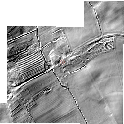Shaded relief map of the ground around LS248DD, computed from Environment Agency LiDAR. The ground here sits at about 17 m above sea level and falls 15 m across the surrounding 800 m. Surface water reaching this point runs off ground lying to the west-north-west, 1.2 m higher.