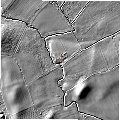 Shaded relief map of the ground around LS248HN, computed from Environment Agency LiDAR. The ground here sits at about 11 m above sea level and falls 9 m across the surrounding 800 m. Surface water reaching this point runs off ground lying to the north-north-west, 5.1 m higher.