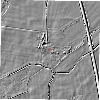 Shaded relief map of the ground around LS249EA, computed from Environment Agency LiDAR. The ground here sits at about 8 m above sea level and falls 4 m across the surrounding 800 m. Surface water reaching this point runs off ground lying to the west-north-west, 0.6 m higher.