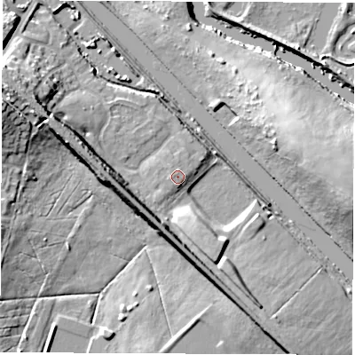 Shaded relief map of the ground around LS268WW, computed from Environment Agency LiDAR. The ground here sits at about 18 m above sea level and falls 22 m across the surrounding 800 m. Surface water reaching this point runs off ground lying to the west-south-west, 0.8 m higher.