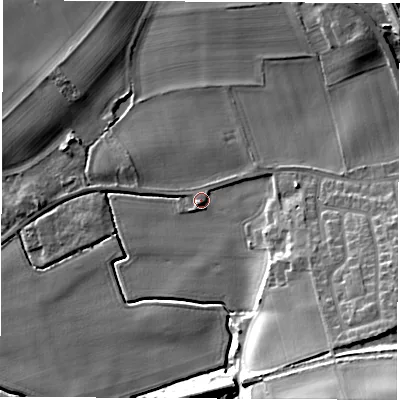 Shaded relief map of the ground around LS269DE, computed from Environment Agency LiDAR. The ground here sits at about 11 m above sea level and falls 21 m across the surrounding 800 m. Surface water reaching this point runs off ground lying to the east-south-east, 5.8 m higher.